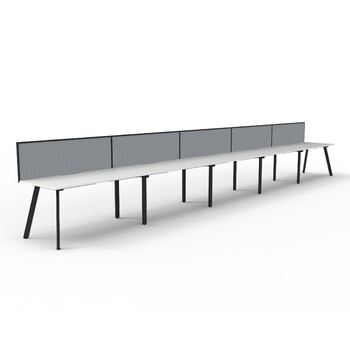 Eternity 5 Person Single Sided Workstation With Grey Screen Black Frame White Top - 7500mm W x 780mm D x 730mm H