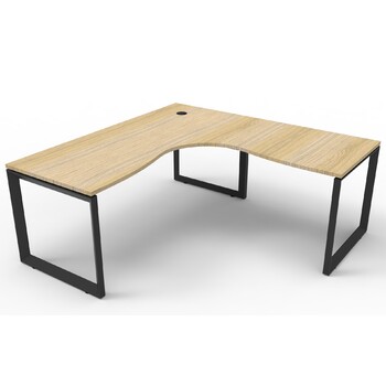 Deluxe Loop Leg Corner Workstation Black Frame New Oak Top - 1800mm x 1500mm x 750mm