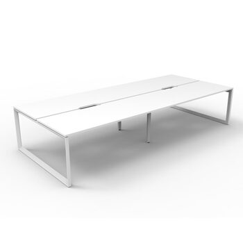 Deluxe Rapid Infinity 4 Person Double Sided Workstation White Frame White Top [2400mm W x 1530mm D x 730mm H]
