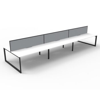 Deluxe Rapid Infinity 6 Person Double Sided Workstation With Screen Black Frame White Top [size: 4500mm W x 1530mm D x 1200mm H] [Screen Colour: Black