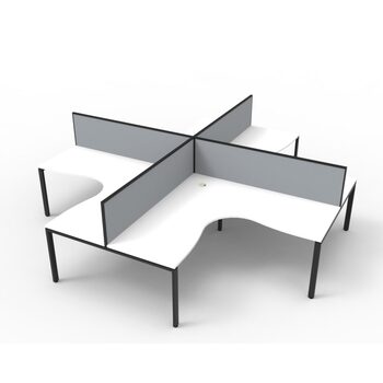 Deluxe Profile Leg Corner Workstation With Grey Screen Black Frame White Top [Size: 1500mm x 1500mm x 700mm]