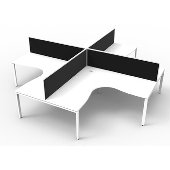 Deluxe Rapid Infinity White 4 Person Corner Workstation Pod With Screens - [Leg Colour: White] [Screen Colour: Black] [Desk Size: 1500 x 1500]