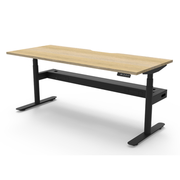 Halo+ Single Sided Height Adjustable Workstation Black Frame New Oak Top - 1800mm x 750mm- With Cable tray- Without Screen