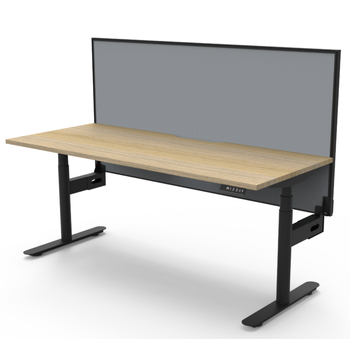 Halo+ Single Sided Height Adjustable Workstation Black Frame New Oak Top - 1500mm x 750mm-Without Cable tray- With Screen