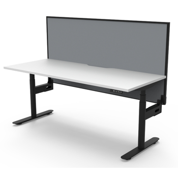 Halo+ Single Sided Height Adjustable Workstation Black Frame White Top - 1800mm x 750mm-Without Cable tray- With Screen
