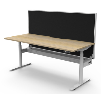 Halo+ Single Sided Height Adjustable Workstation White Frame New Oak Top - 1200mm x 750mm-With Cable tray-With Screen