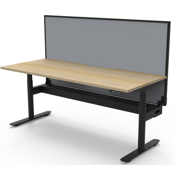Halo+ Single Sided Height Adjustable Workstation Black Frame New Oak Top - 1500mm x 750mm- With Cable tray- With Screen