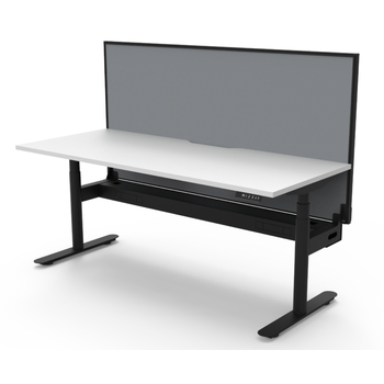 Halo+ Single Sided Height Adjustable Workstation Black Frame White Top - 1500mm x 750mm-- With Cable tray- With Screen