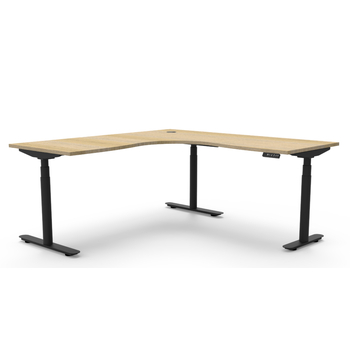 Halo+ Height Adjustable Corner Workstation- Black Frame New Oak Top