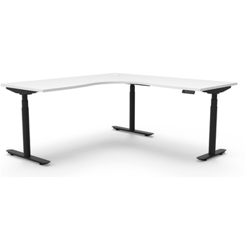 Halo+ Height Adjustable Corner Workstation- Natural White Top & Black Frame