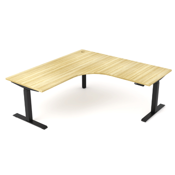 AgileMotion Electric Corner Desk [Frame Colour: Black] [Size: 1800mm  x 1800mm x 750mm] [Workstation Return: Left hand] [Worktop Colour: New Oak]