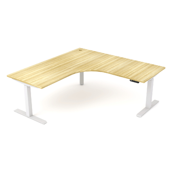 AgileMotion Electric Corner Desk [Frame Colour: White] [Size: 1800mm x 1800mm x 750mm] [Workstation Return: Left hand] [Worktop Colour: New Oak]