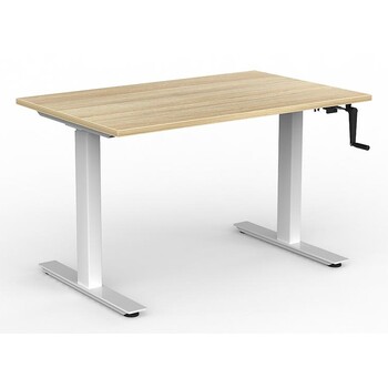 Agile Manual Winder Sit Stand Desk White New Oak - 1200mm x 750mm