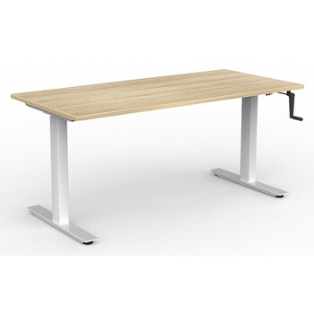 Agile Manual Winder Sit Stand Desk White New Oak - 1600mm x 750mm