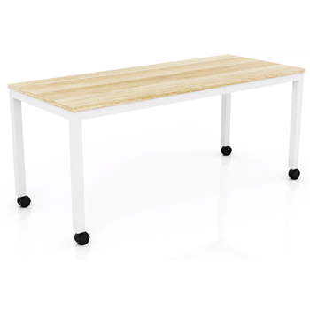 Axis Mobile Meeting Table White Frame New Oak Top - 1800mm x 750mm