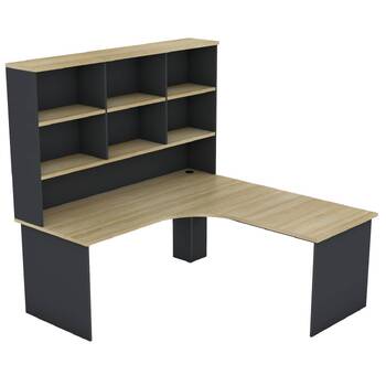 EkoSystem Corner New Oak/Charcoal Desk with Hutch Package- 1800mm x 1800mm x 600mm