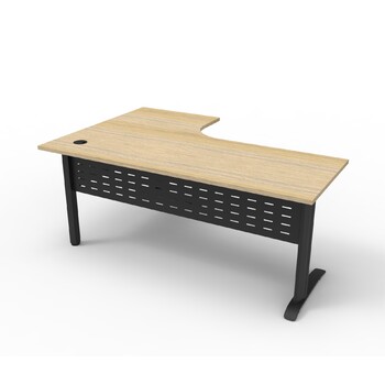 Deluxe Rapid Span Corner Workstation Black Frame Natural Oak Top [Size: 1800mm x 1200mm x 750mm]