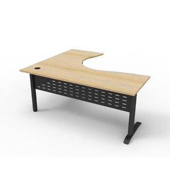 Deluxe Rapid Span Corner Workstation Black Frame Natural Oak Top [Size: 1800mm x 1500mm x 750mm]