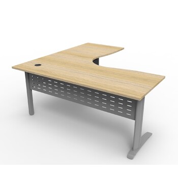 Deluxe Rapid Span Corner Workstation Silver Frame Natural Oak Top [Size: 1800mm x 1800mm x 750mm]