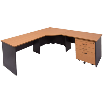 Express Corner Desk with Mobile Pedestal - 1800 x 1500 x 600 - Beech & Ironstone