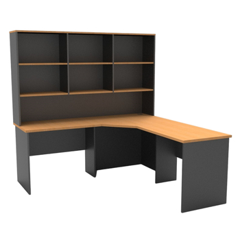 Express Corner Workstation with Hutch - 1800 x 1800 x 600 - Beech/Ironstone