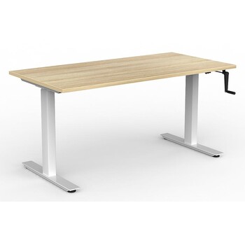 Agile Manual Winder Sit Stand Desk White New Oak