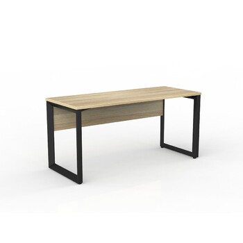 Anvil Straight Office Desk with Modesty Panel Black New Oak