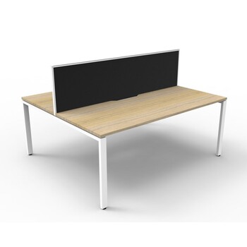Deluxe Profile Leg Double 2 Person Workstation With Screen White Frame Natural Oak Top
