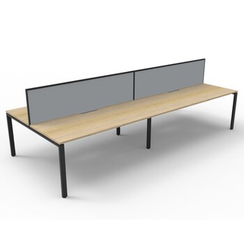 Deluxe Profile Leg Double 4 Person Workstation With Screen Black Frame Natural Oak Top [Screen Colour: Black] [size: 3600mm W x 1530mm D x 1200mm H ]