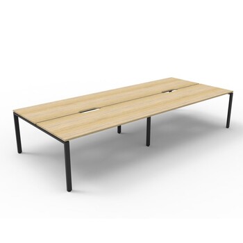 Deluxe Profile Leg 4 Person Double Sided Workstation Black Frame Natural Oak Top