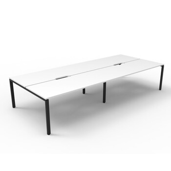 Deluxe Profile Leg 4 Person Double Sided Workstation Black Frame White Top