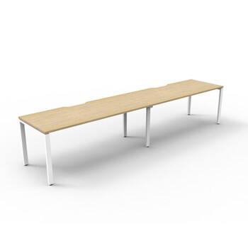 Deluxe Profile Leg 2 Person Single Sided Workstation White Frame Natural Oak Top