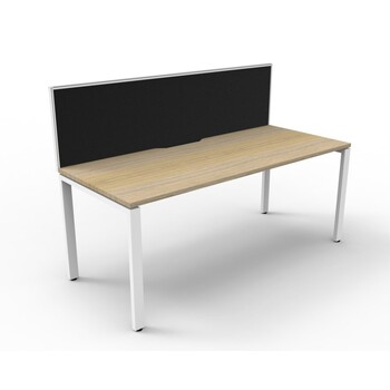 Deluxe Profile Leg 1 Person Single Sided Workstation With Screen White Frame Natural Oak Top [Screen Colour: Black] [size: 1800mm W x 780mm D x 730mm 