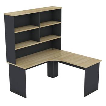EkoSystem Corner New Oak/Charcoal Desk with Hutch Package