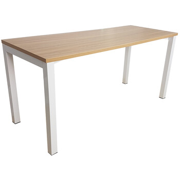 Elite Straight Office Desk White Frame New Oak Top