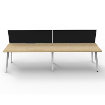 Eternity 2 Person Single Sided Workstation With Screen White Frame Natural Oak Top