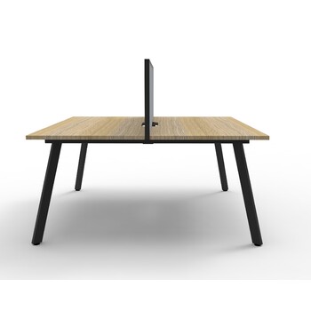Eternity 2 Person Double Sided Workstation With Screen Black Frame Natural Oak Top