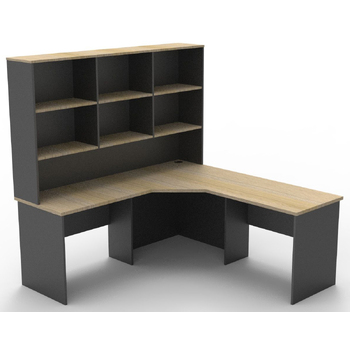Express New Oak & Ironstone Corner Workstation Desk with Hutch