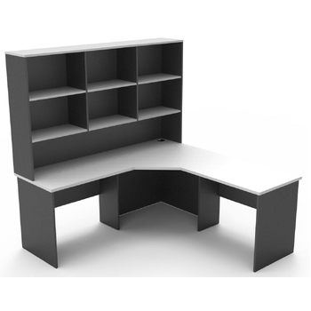 Express White & Ironstone Corner Workstation Desk with Hutch