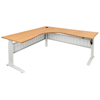 Express Beech Corner Electric Height Adjustable Desk White Frame