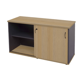 Express Sliding Door Credenza New Oak & Ironstone
