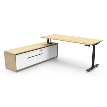 Halo+ Executive Height Adjustable Desk & Cabinet - Black Frame
