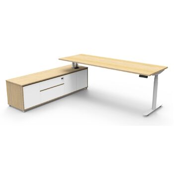Halo+ Executive Height Adjustable Desk & Cabinet - White Frame