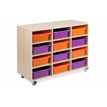 Oak Mobile Storage White Oak Trolley with Tote Trays