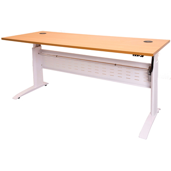 Express Beech Electric Height Adjustable Sit Stand Desk - White Frame