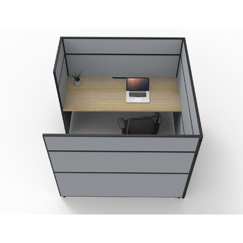 SHUSH30 1 Person Cubicle Grey Screen Natural Oak Top [Top: 1800mm W x 750mm D x 25mm, Screen Height: 1500mm Tall]