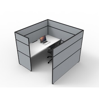 SHUSH30 1 Person Cubicle Grey Screen White Top [Top: 1800mm W x 750mm D x 25mm T, Screen Height: 1500mm Tall]