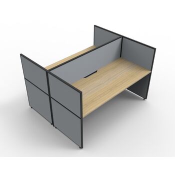 Shush30 2 Person Desk with Screen Hung Top Back to Back Grey Screen Natural Oak Top [size: 1200mm W x 750mm D x 25mm T] [Screen Height: 1200mm]