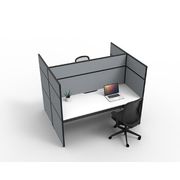Shush30 2 Person Desk with Screen Hung Top Back to Back Grey Screen White Top [Screen Height: 1500] [size: 1500mm W x 750mm D x 25mm T]