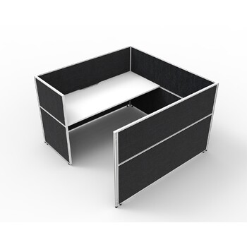 SHUSH30 1 Person Cubicle Black Screen White Top  [Top: 1500mm W x 750mm D x 25mm T, Screen Height: 1200mm Tall]